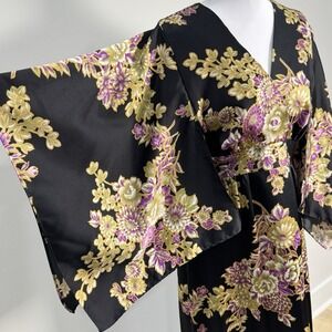 Vintage Royal Palm Hawaii Black Floral Satin Maxi Dress Size 14 Resort Wear